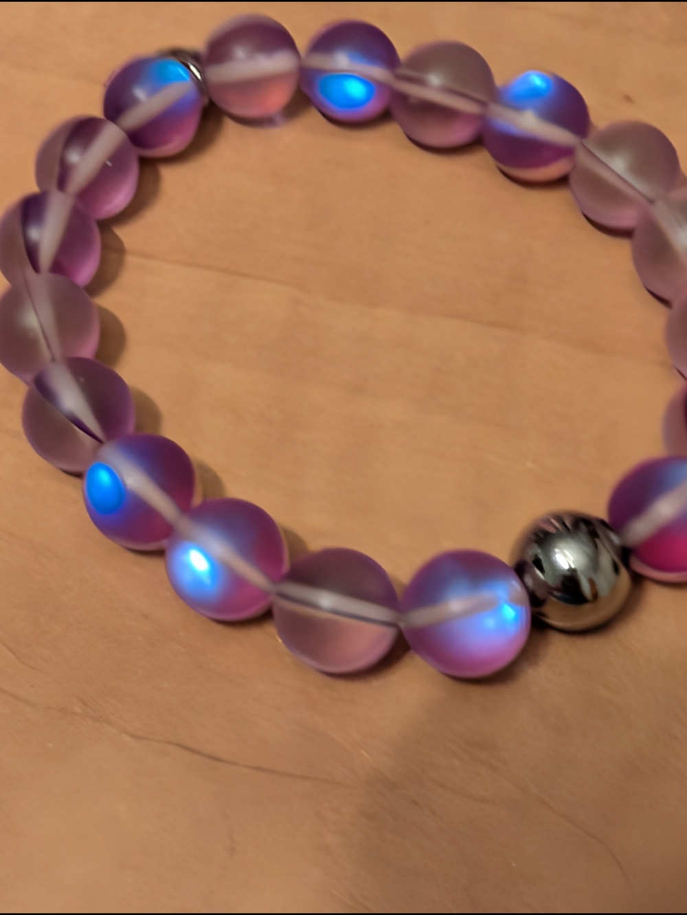 Purple Frosted Bead Stretch Bracelet - Unbranded